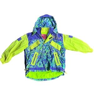 VINTAGE late 80s early 90s neon Mistral hooded fleece-lined ski jacket